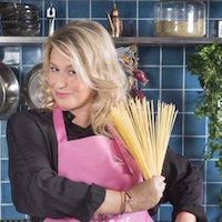 Luana Belmondo  joie de vivre in her kitchen